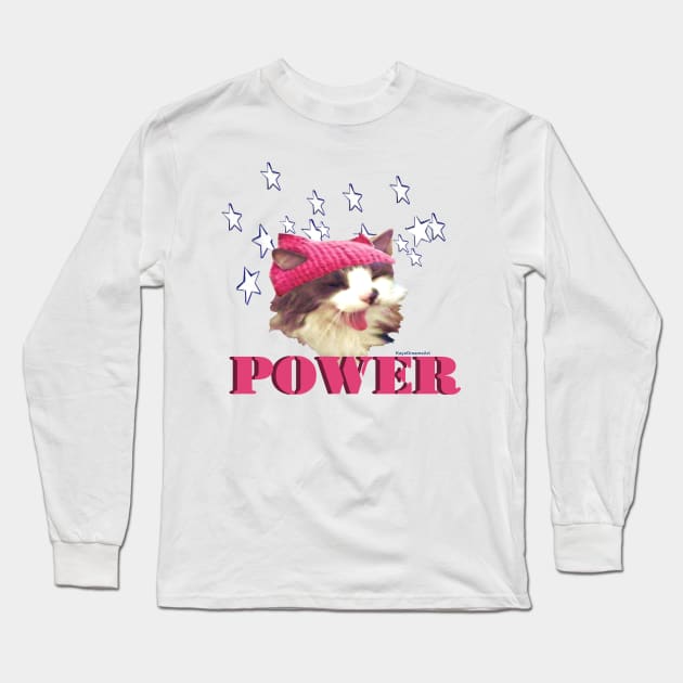 Pink Hat Cat POWER! Long Sleeve T-Shirt by KayeDreamsART